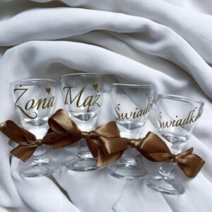 Kieliszki weselne do wódki na stopce 10 ml oszukane kieliszki z Twoim napisem 4 szt