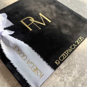 Księga gości welur z datą ślubu na wstążce