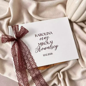 Księga gości biała ze wstążką koronkową, personalizowana Księga gości biała ze wstążką koronkową, personalizowana