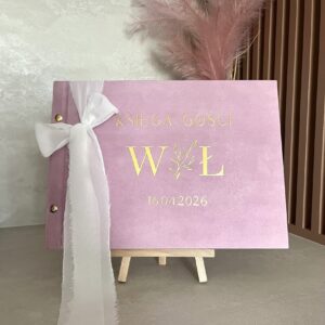 Welurowa księga gości z ankietami, 100 stron, boho