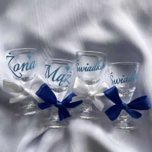 Kieliszki weselne do wódki na stopce 10 ml oszukane kieliszki z Twoim napisem 4 szt