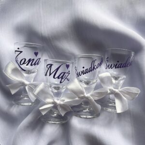 Kieliszki weselne do wódki na stopce 10 ml oszukane kieliszki z Twoim napisem 4 szt