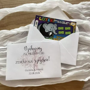 Koperta na zdrapkę lotto, podziękowanie weselne Boho 2