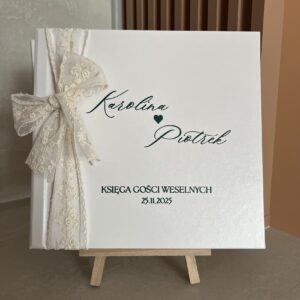 Księga gości boho na wesele z koronką, kwadratowa, 100 stron