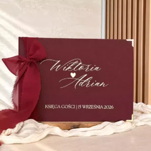 Księga gości bordowa na wesele, płócienna, personalizowana, P4