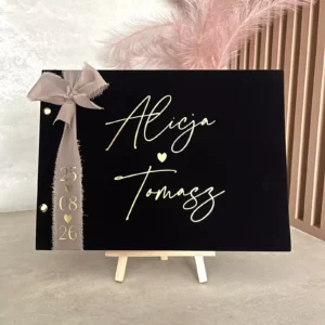 Księga gości na wesele welurowa z ankietami, 100 stron data na wstążce