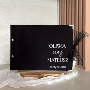 Księga gości welurowa z ankietami ze wstążką koronkową, WK2
