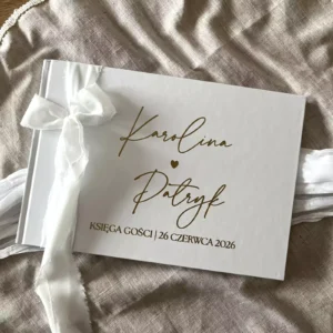 Księga gości weselnych z kokardką, personalizowana, 100 stron