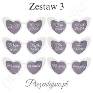 Zestaw 6 naklejek na okulary weselne serduszka