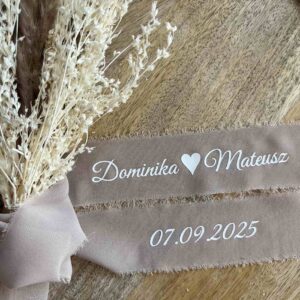Personalizowana wstążka szyfonowa do bukietu ślubnego