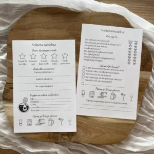 Samoprzylepne ankiety na wesele, naklejka z ankietą, zestaw 4 szt.