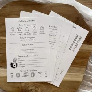 Samoprzylepne ankiety na wesele, naklejka z ankietą, zestaw 4 szt.