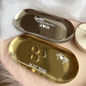 Taca na obrączki ślubne, personalizowana, owalna, metalowa Taca na obrączki ślubne, personalizowana, owalna, metalowa