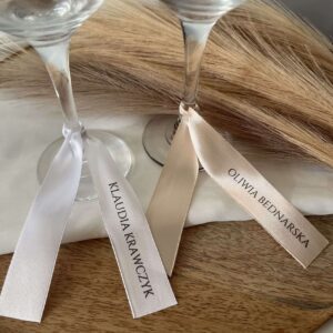Winietki ślubne na wstążce satynowej na wesele
