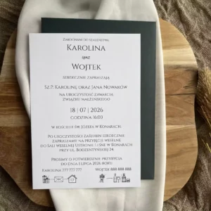 Zaproszenie jednokartkowe minimalistyczne na ślub ZM7