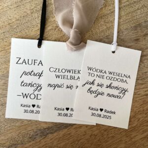 Zawieszki na alkohol na wódkę weselną z zabawnym tekstem 9 szt.